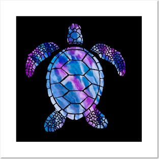 Purple and Blue Watercolor Sea Turtle Posters and Art